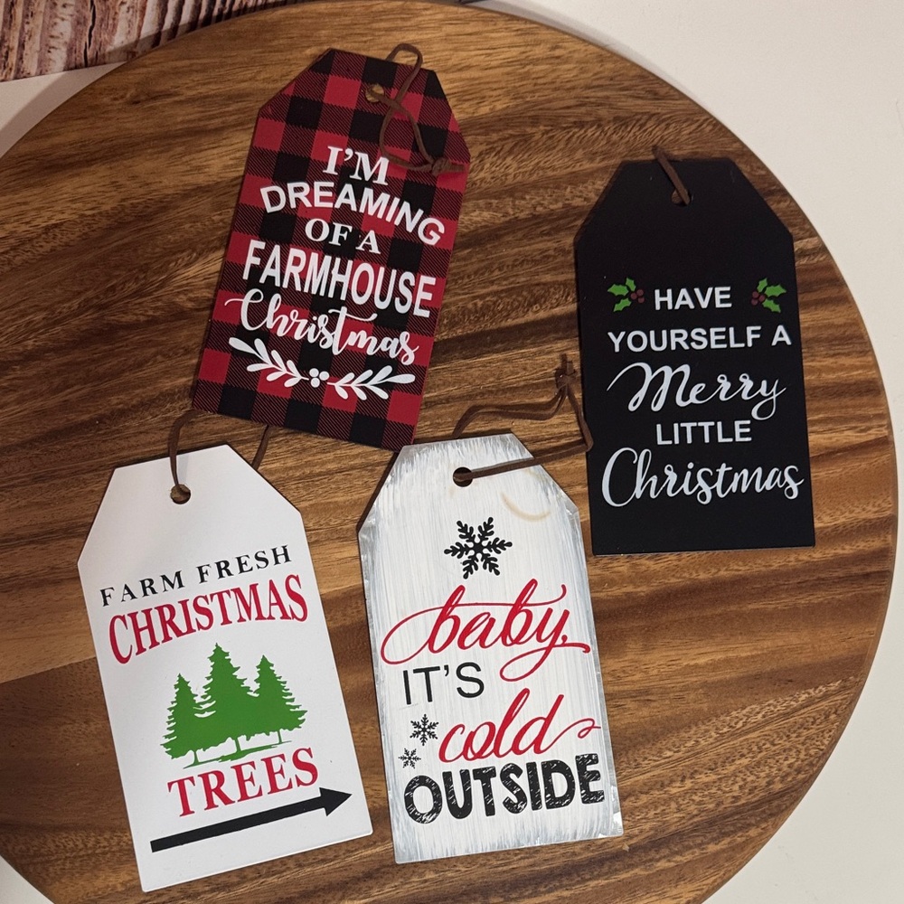 Festive Holiday metal Tag Set - Red, Black, White
